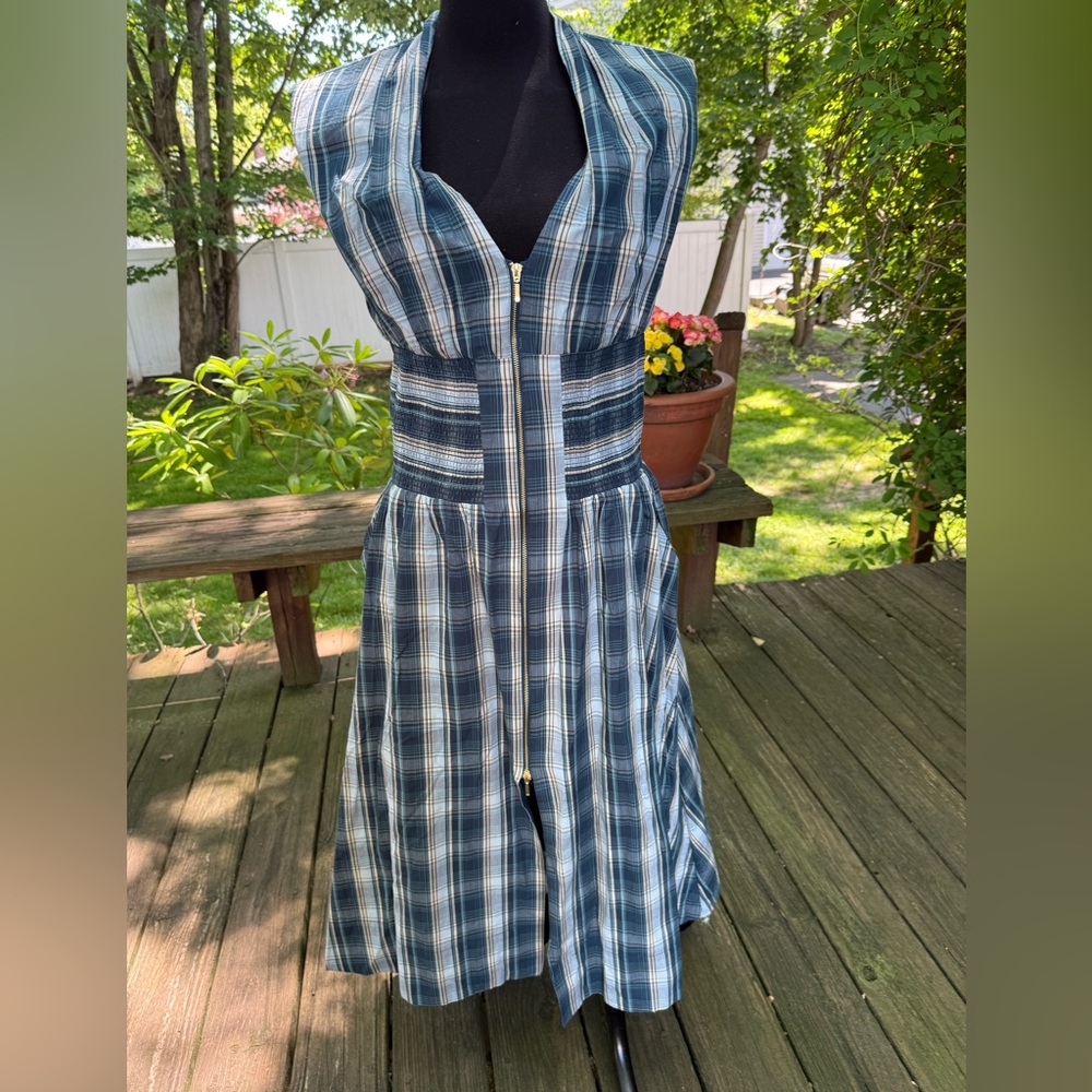 NWT Anthropologie Blue and White Plaid Tommie Midi Dress